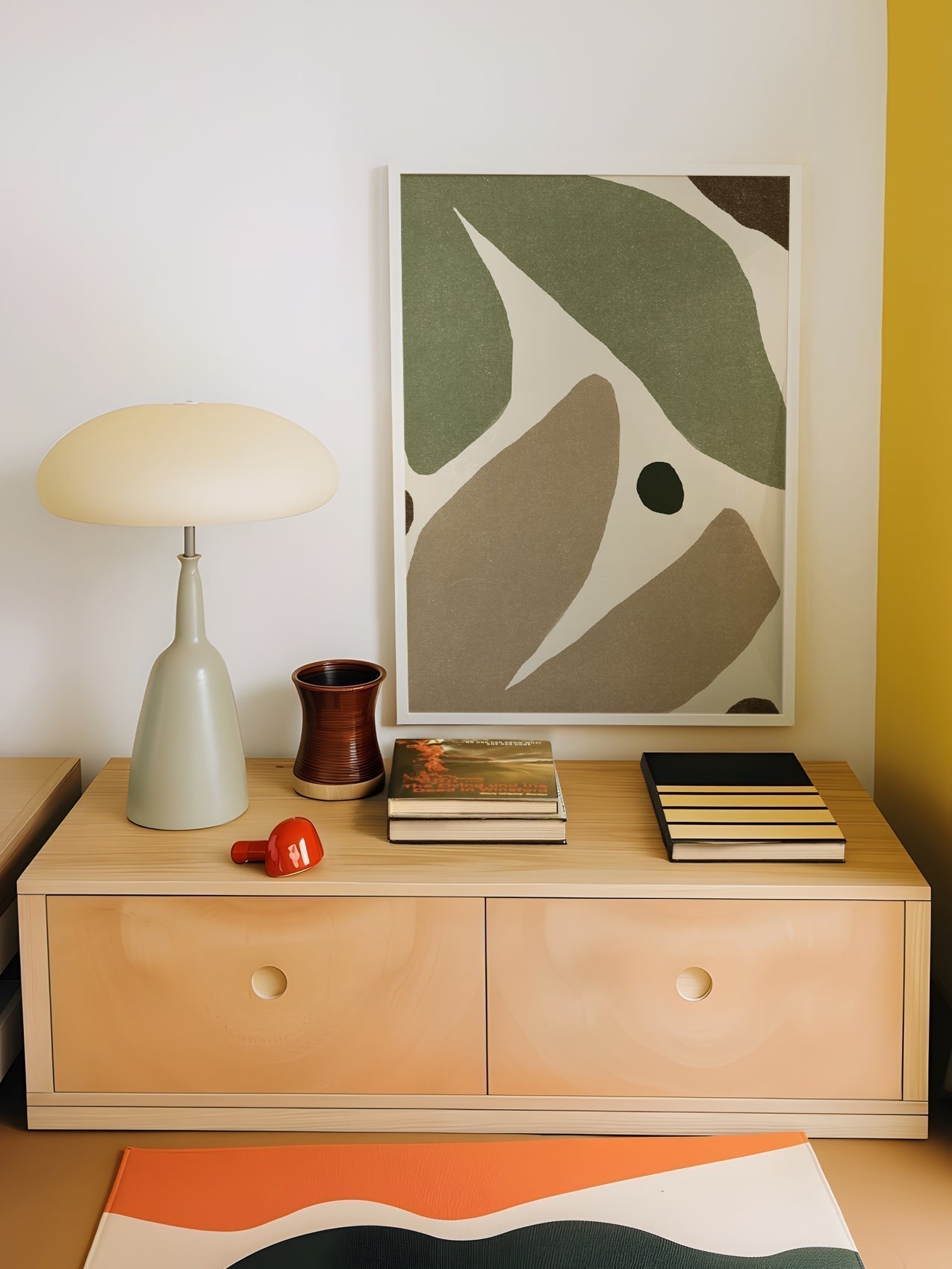 Modern interior showing wall art colour choices matched to sofa, walls, and lighting, illustrating how to choose wall art colours for living rooms, bedrooms, and home offices